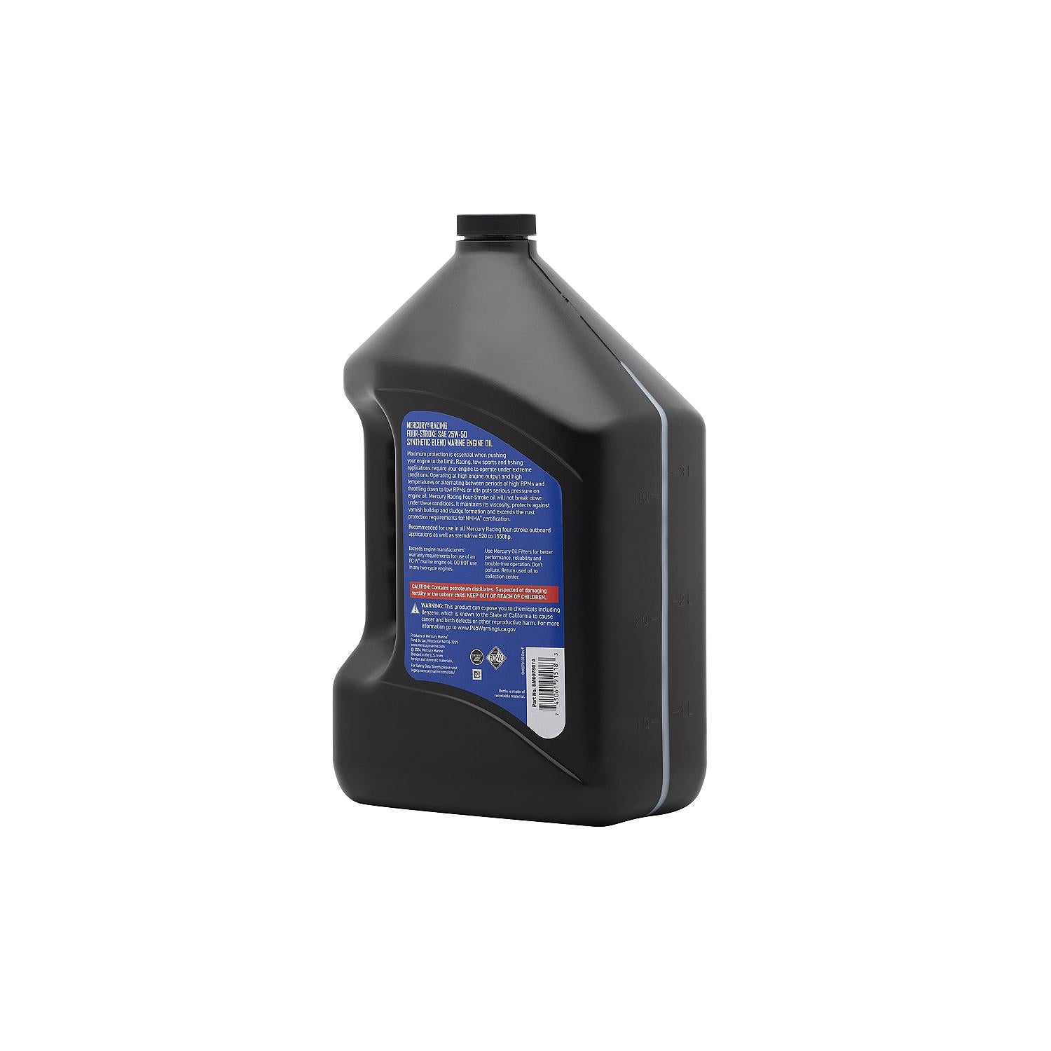 Mercury Racing 25W-50 4-stroke synthetic blend marine engine oil 1 gallon 8M0078014 Back Angle