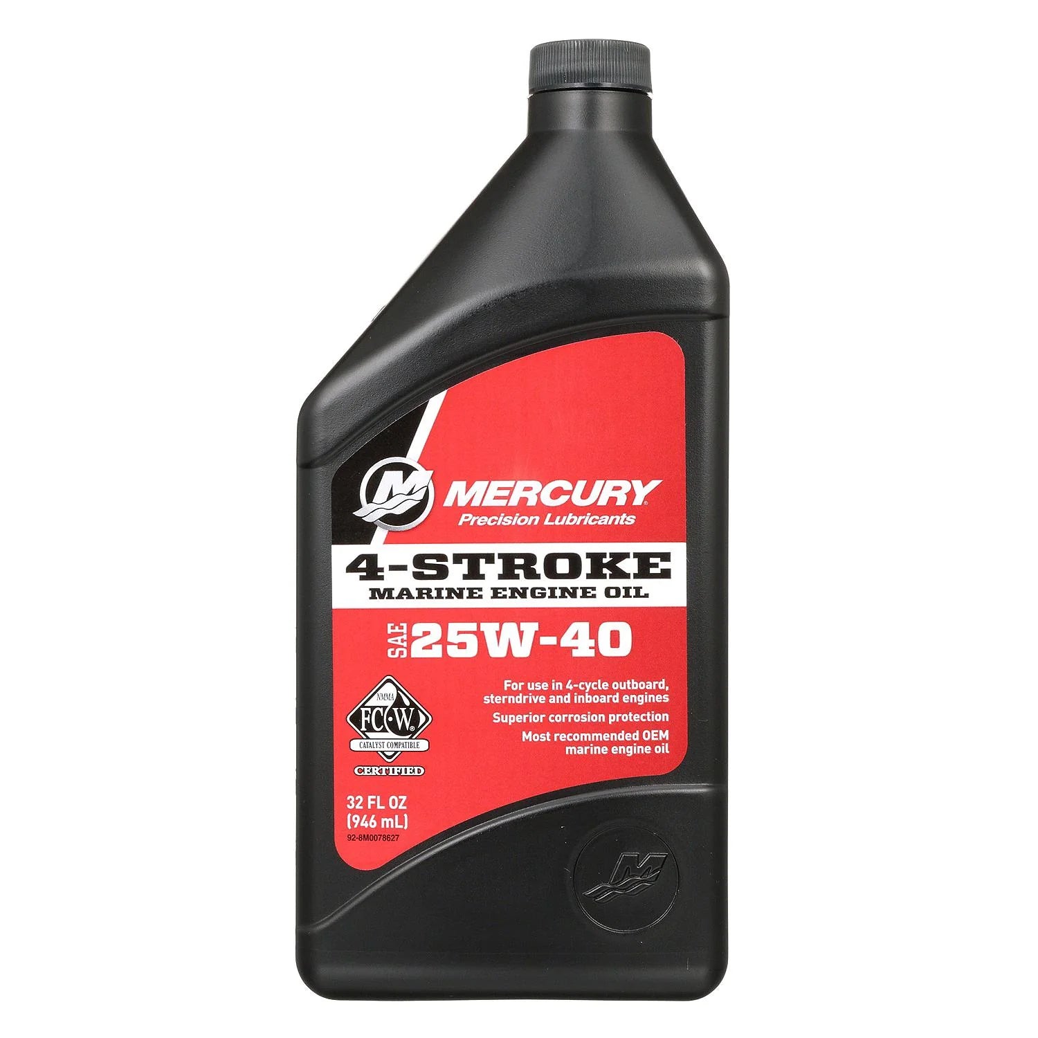 Mercury SAE 25W-40 4-Stroke Marine Engine Oil, 1-Quart Bottle (8M0078627)