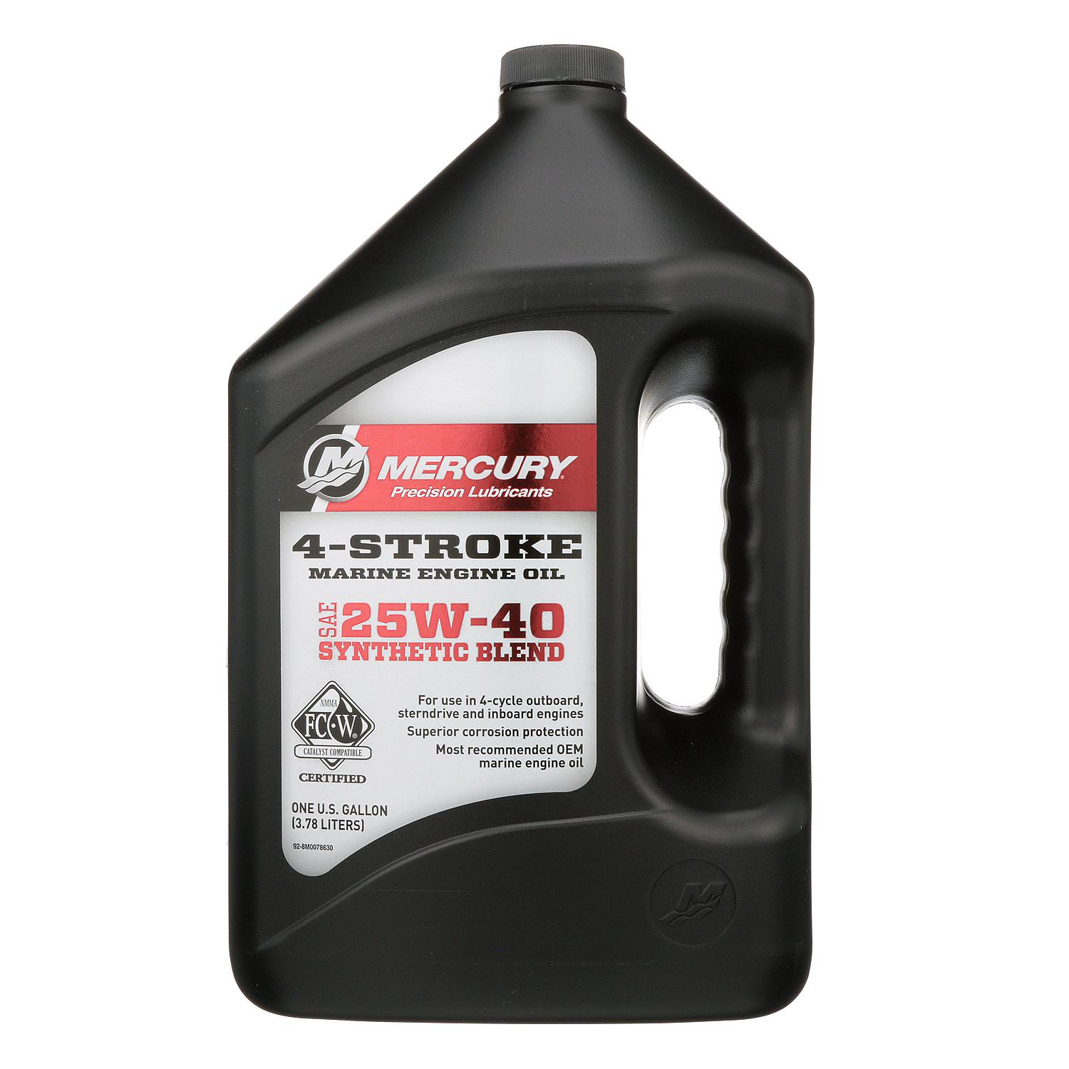 Mercury 25W-40 4-stroke synthetic blend marine engine oil 1 gallon for outboard sterndrive and inboard engines 8M0078630