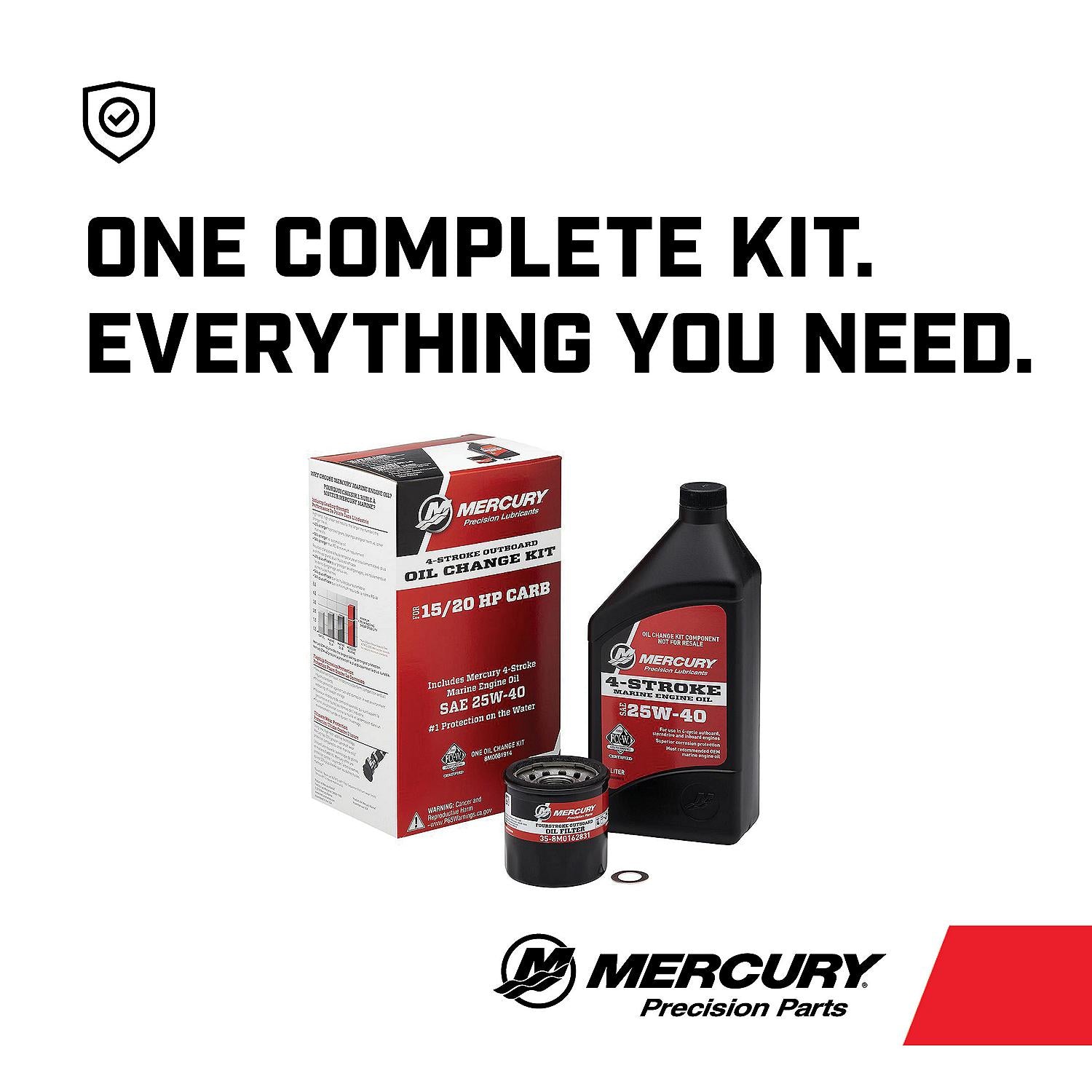 Mercury 25W-40 oil change kit for 15 and 20hp carbureted FourStroke outboards 8M0081914 Complete Kit