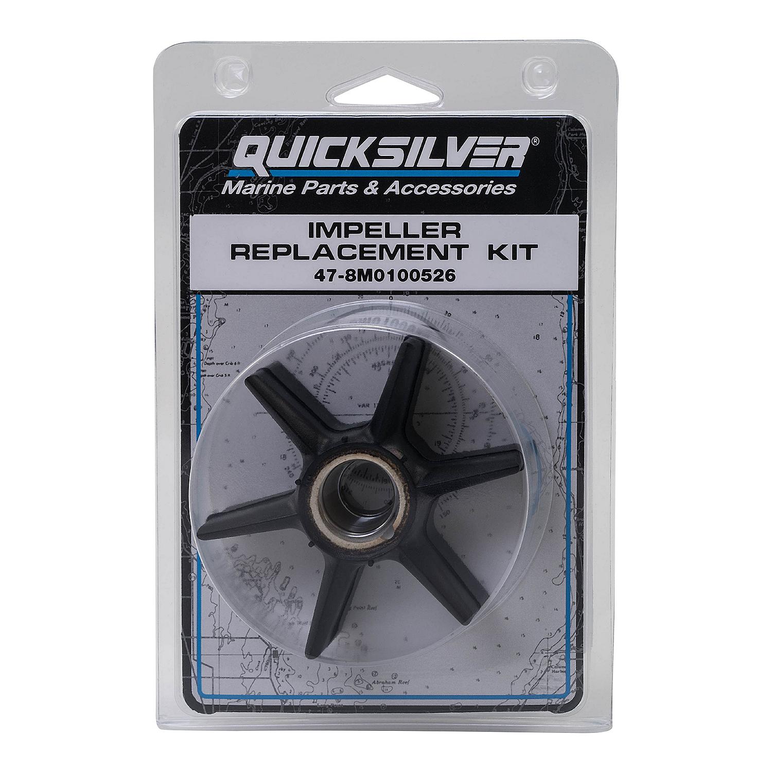 Quicksilver 8M0100526 15-piece water pump repair kit including impeller, gaskets, and plate for Mercury outboards and Alpha One Gen II drives Box