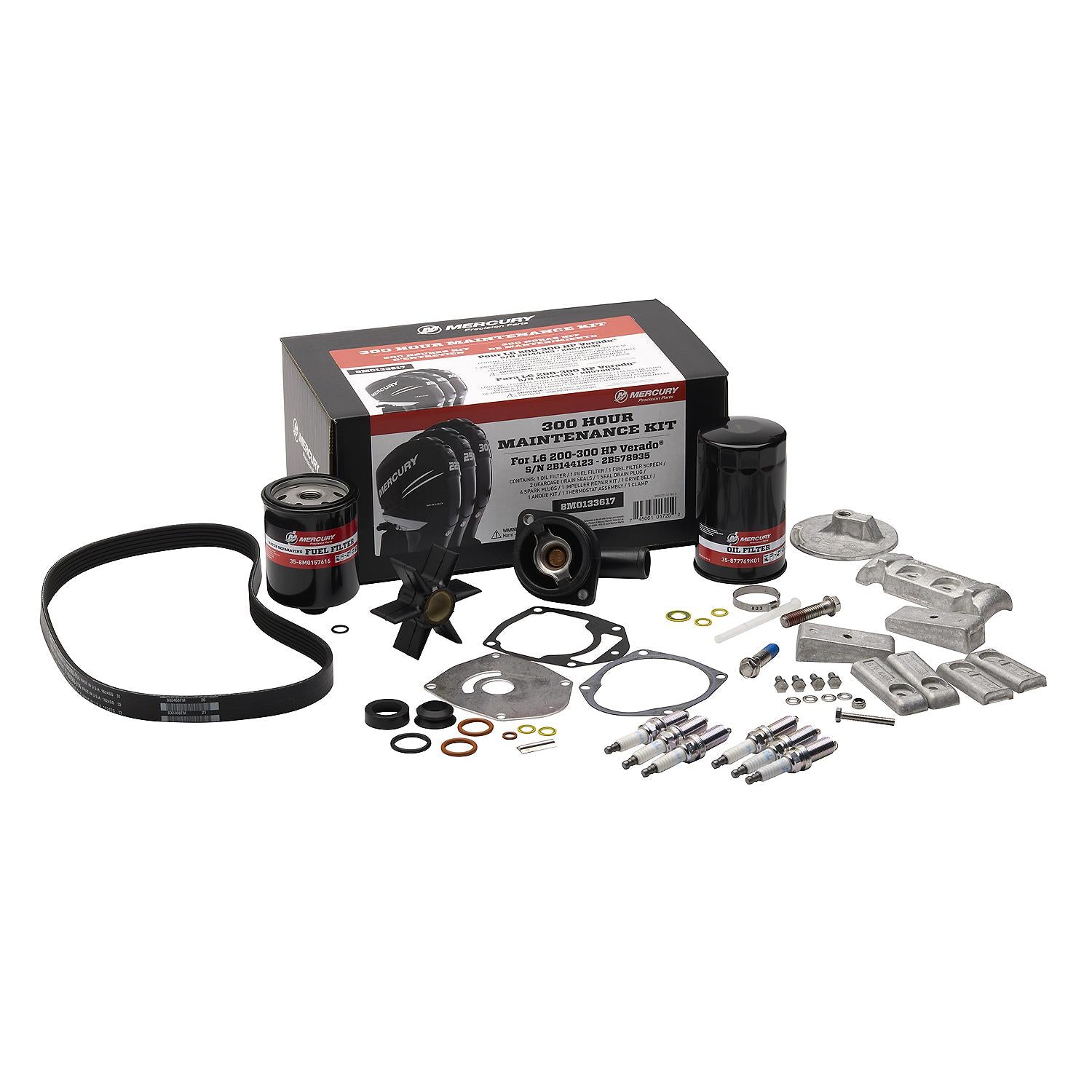 Mercury 8M0133617 300-hour maintenance kit for L6 200–300hp Verado EFI FourStroke with anodes