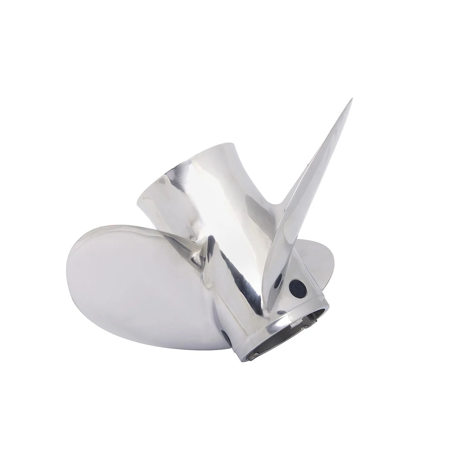 Mercury Enertia 3-blade stainless propeller 15.6" x 13" right-hand, X7 alloy, part 8M0151227 Angle