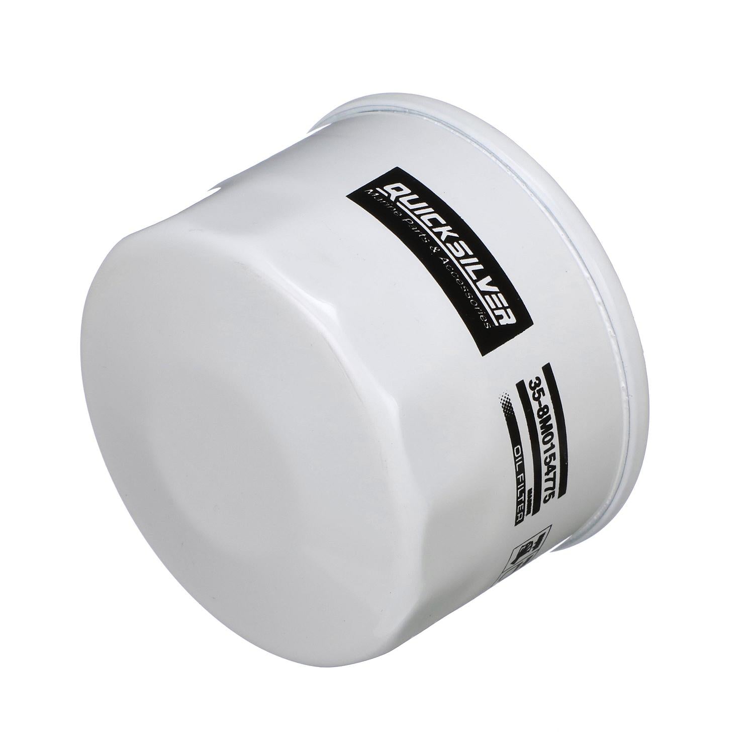Quicksilver 8M0154775 20 micron oil filter for Johnson Evinrude and Suzuki outboards Top Angle