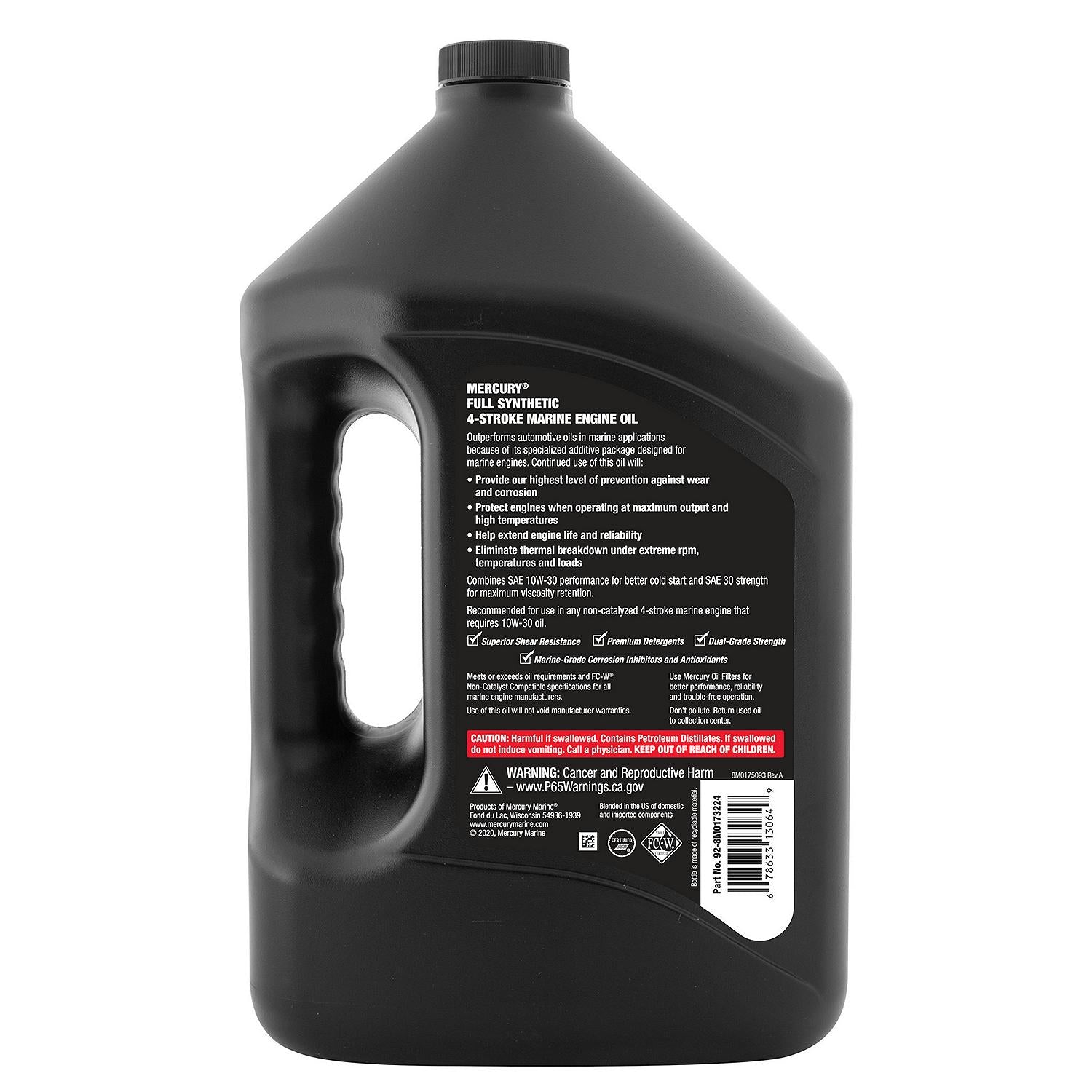 Mercury 10W-30 4-Stroke Full Synthetic Marine Engine Oil, 1 Gallon Back