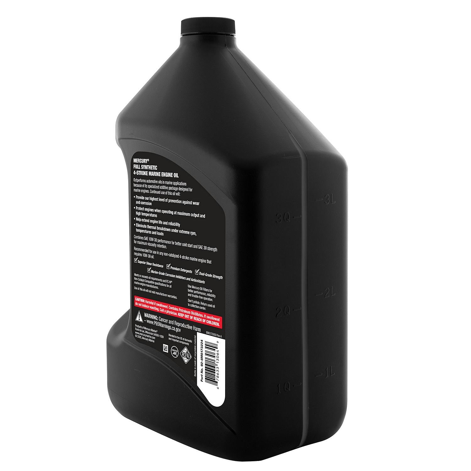 Mercury 10W-30 4-Stroke Full Synthetic Marine Engine Oil, 1 Gallon Back Angle