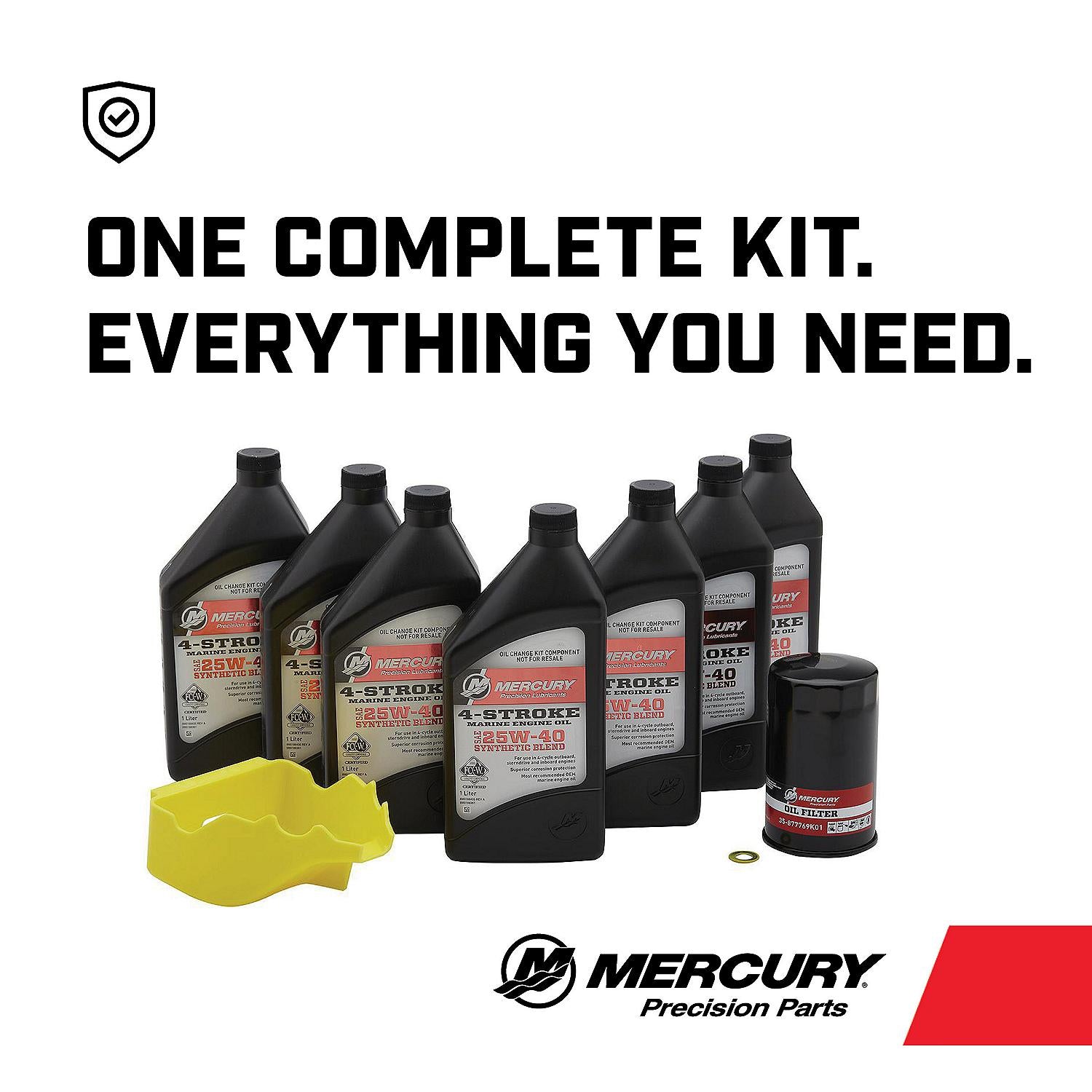 Mercury 8M0188359 25W-40 Oil Change Kit for L6 Verado 200–400 HP with Filter, Seal, Drip Tray, and Instructions