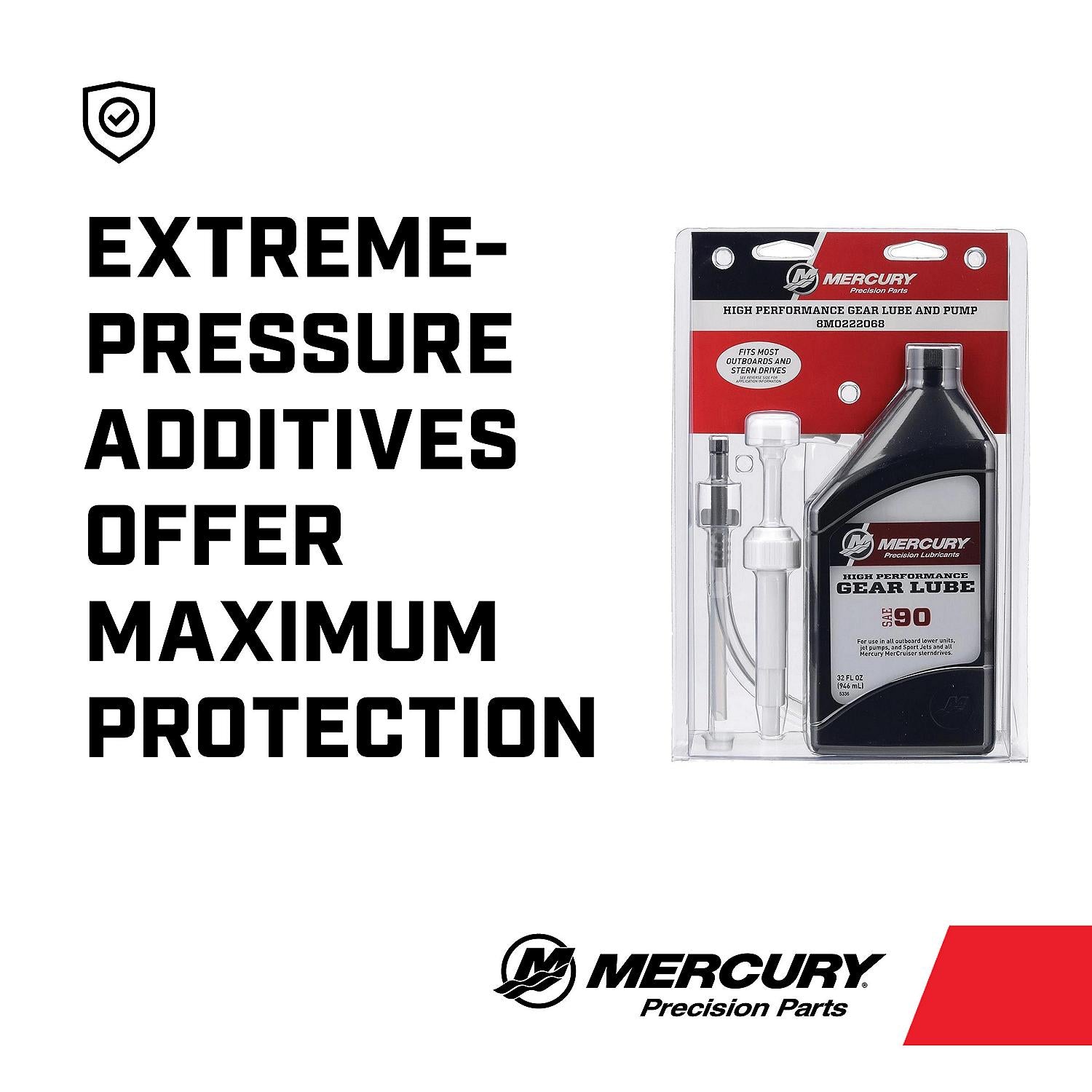 Mercury SAE 90 High Performance Gear Lube with Pump for Outboards and Sterndrives, 1 Quart Extreme Pressure