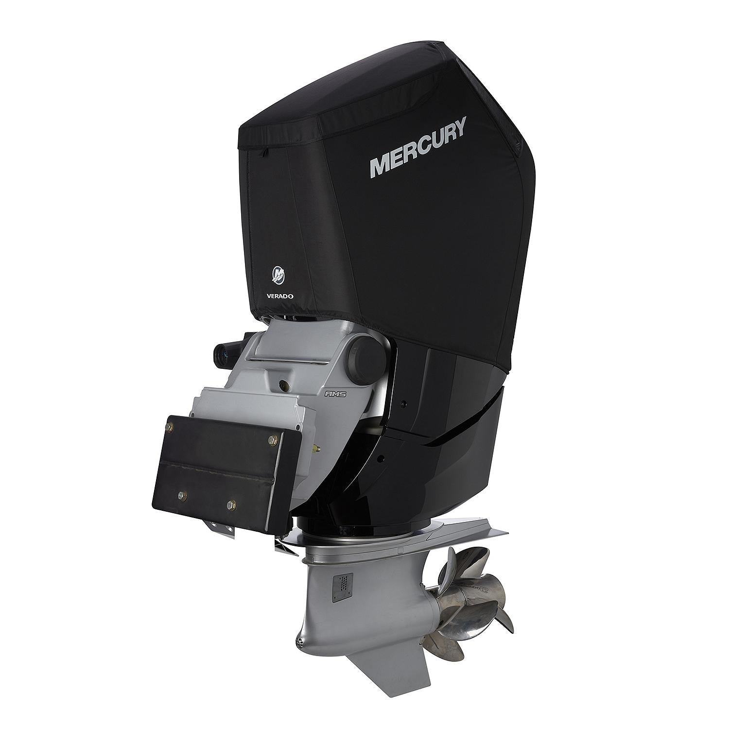 Mercury 8M0228528 black vented splash cover for 7.6L V12 600hp Verado outboard Back