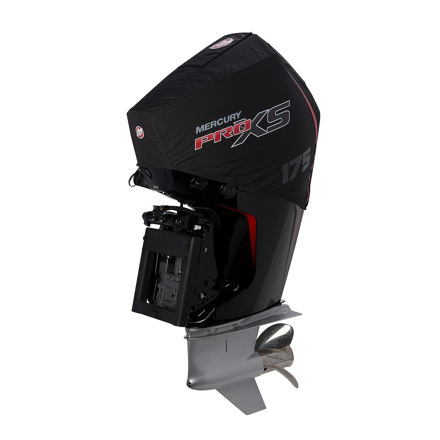 Mercury 8M0228532 black vented splash cover for 3.4L V6 175hp Pro XS outboard Back