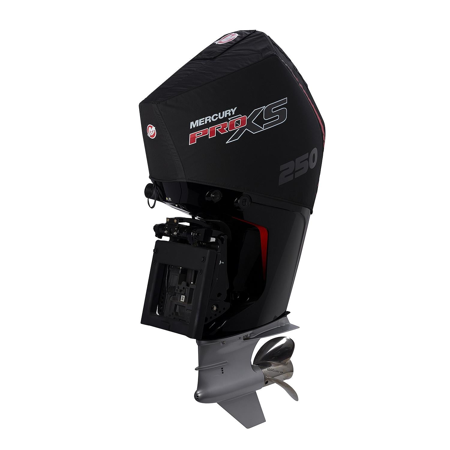 Mercury 8M0228535 black vented splash cover for 4.6L V8 250hp Pro XS outboard Back