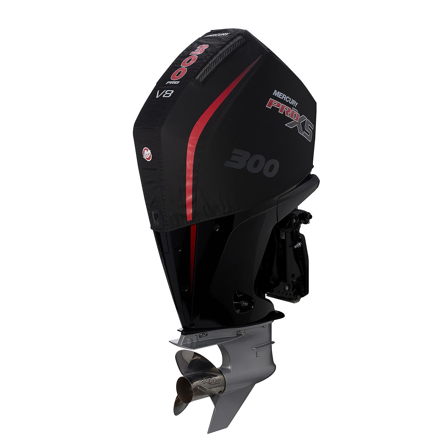 Mercury 8M0228536 black vented splash cover for 4.6L V8 300hp Pro XS outboard