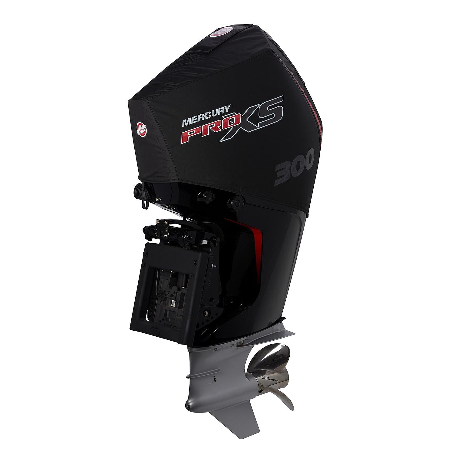 Mercury 8M0228536 black vented splash cover for 4.6L V8 300hp Pro XS outboard Front