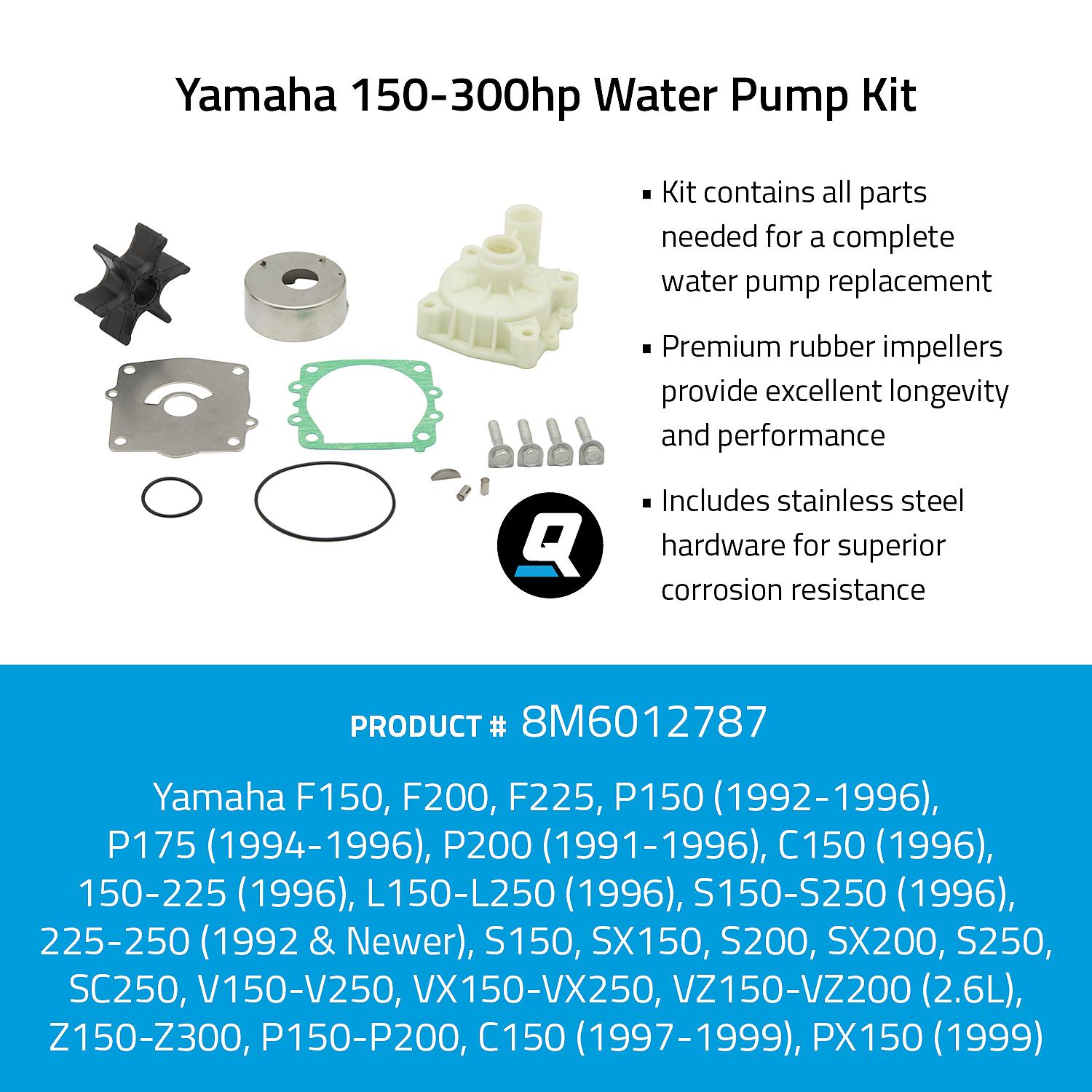 Quicksilver 8M6012787 Yamaha 150-300 HP water pump kit overview