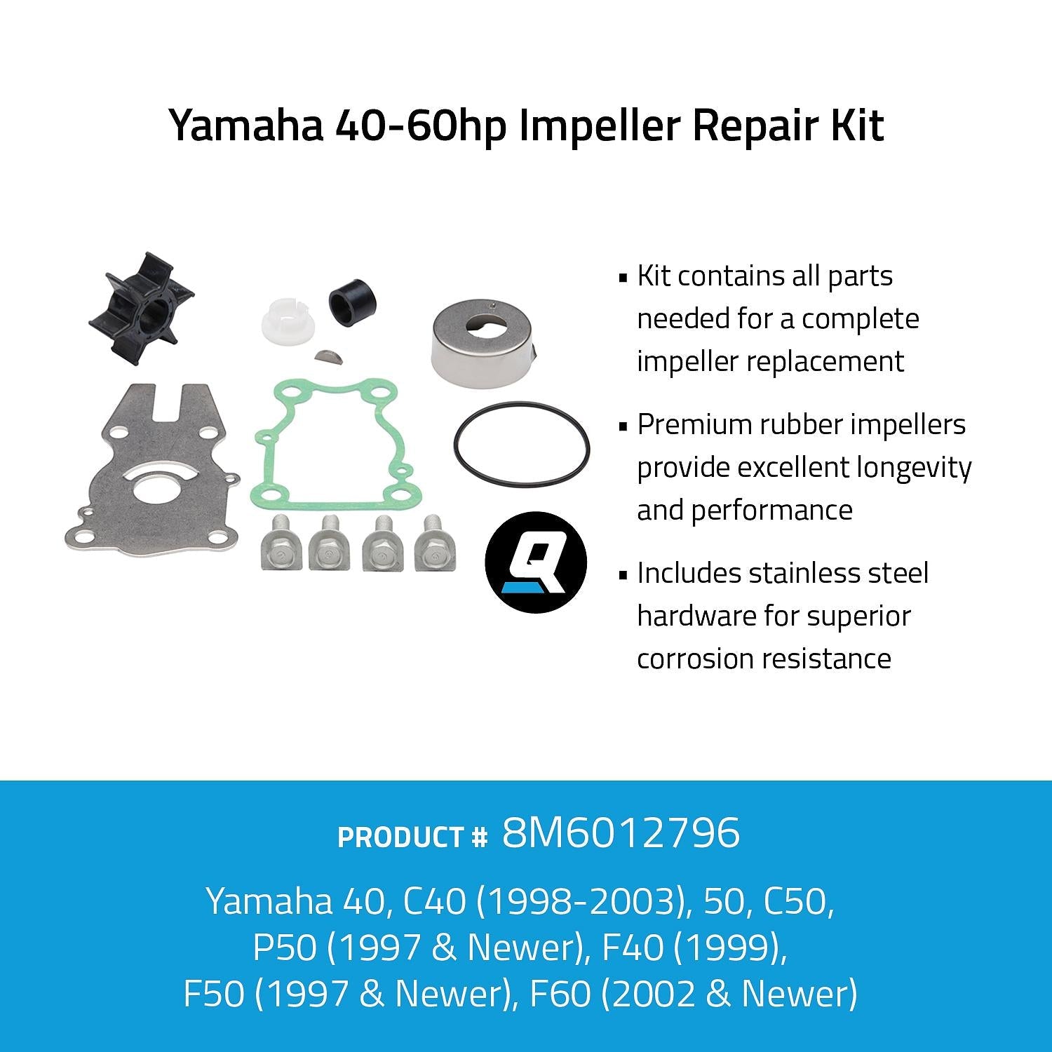 Quicksilver 8M6012796 Yamaha 40-60 HP impeller repair kit overview