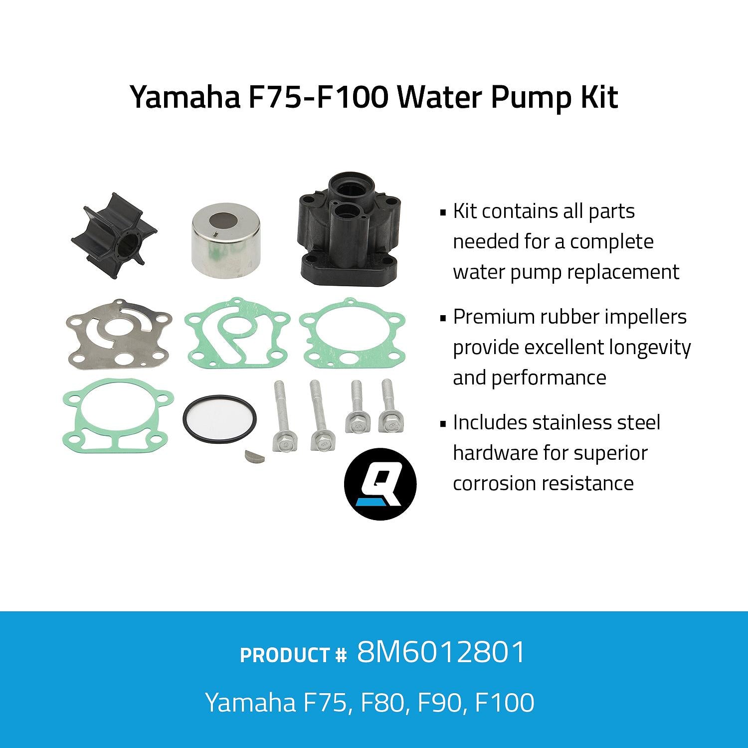 Quicksilver 8M6012801 Yamaha F75-F100 water pump kit overview