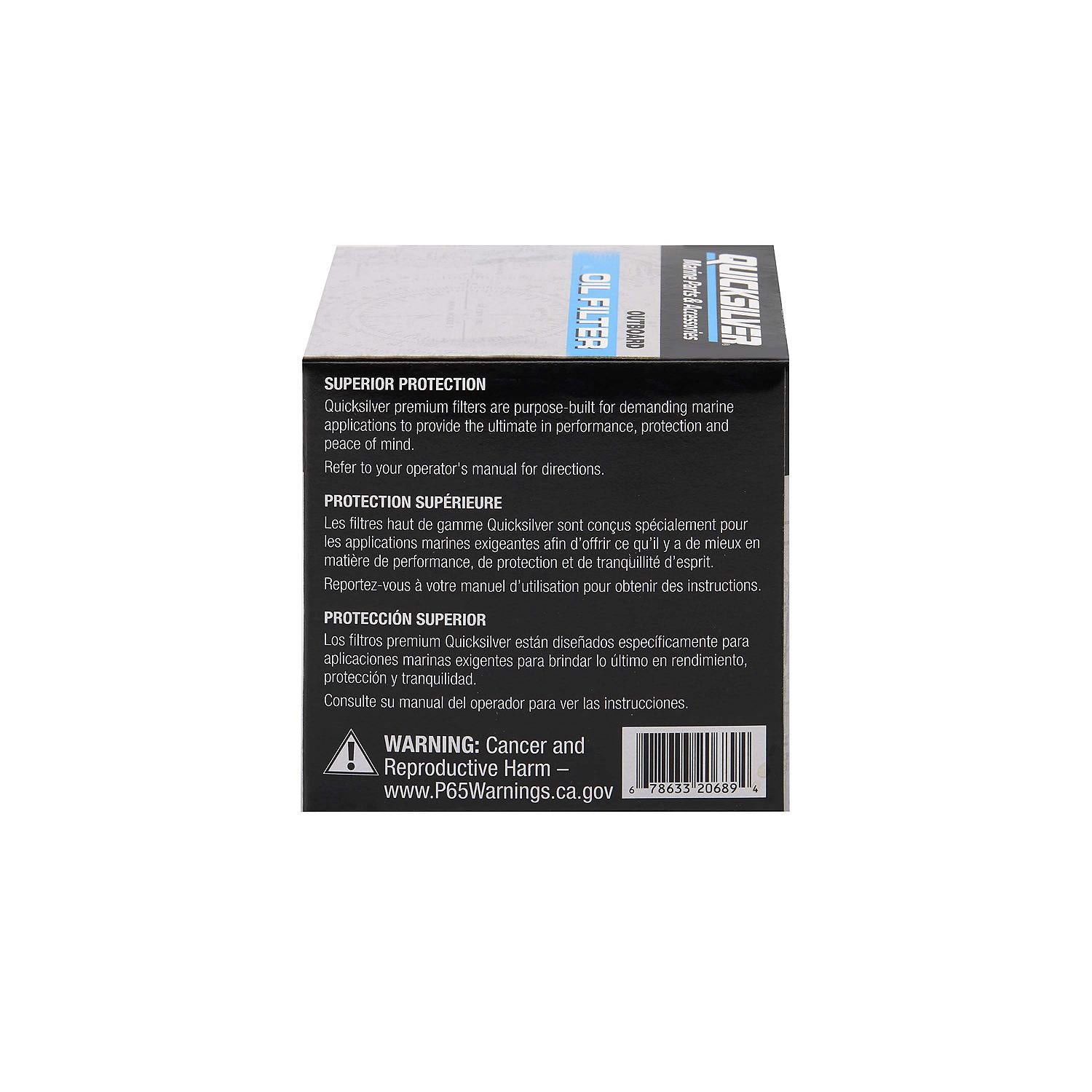 Quicksilver 8M6013852 oil filter for Johnson and Evinrude 9.9-15HP outboards built by OMC Box