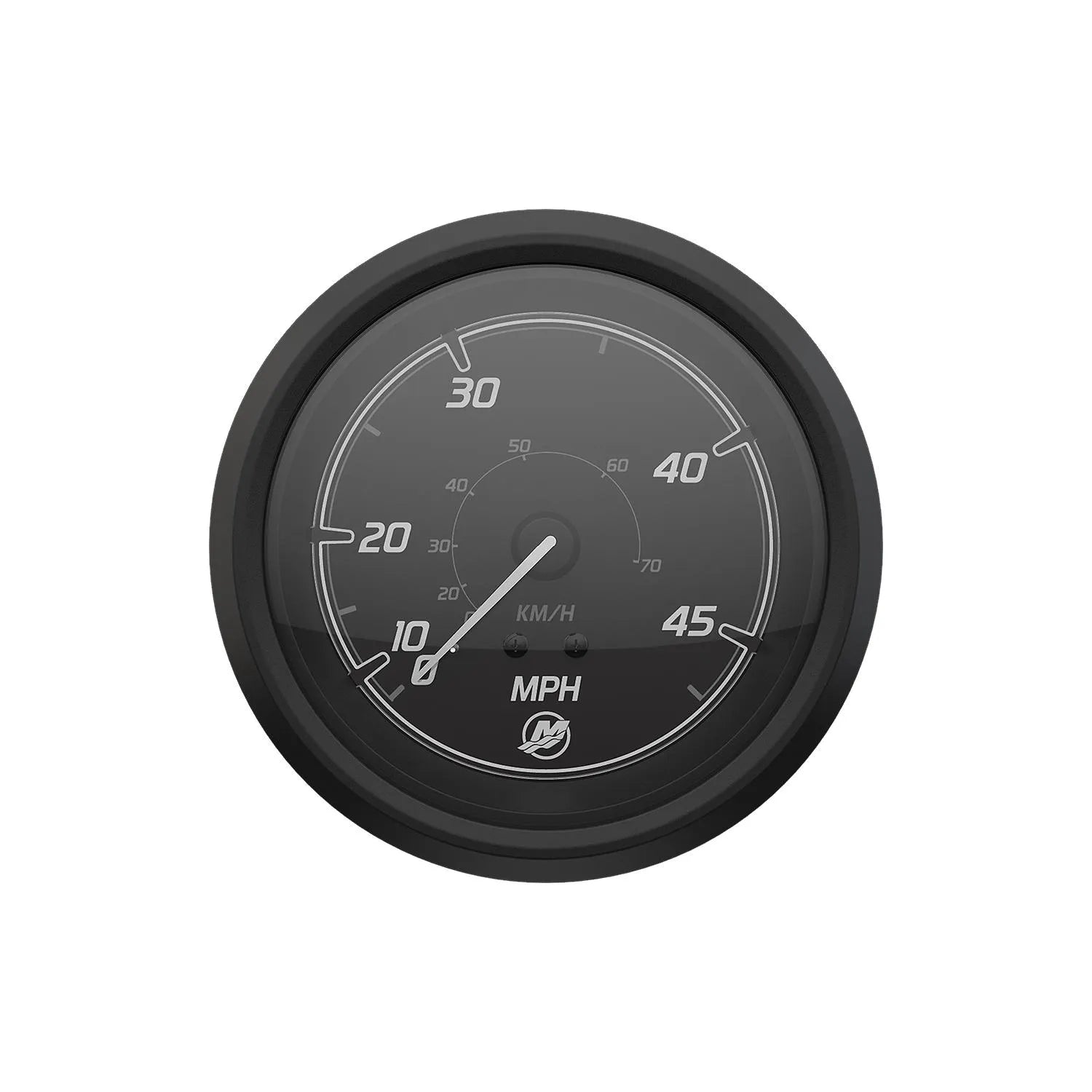 Mercury Sport Black/Black 45 MPH analog speedometer, front face