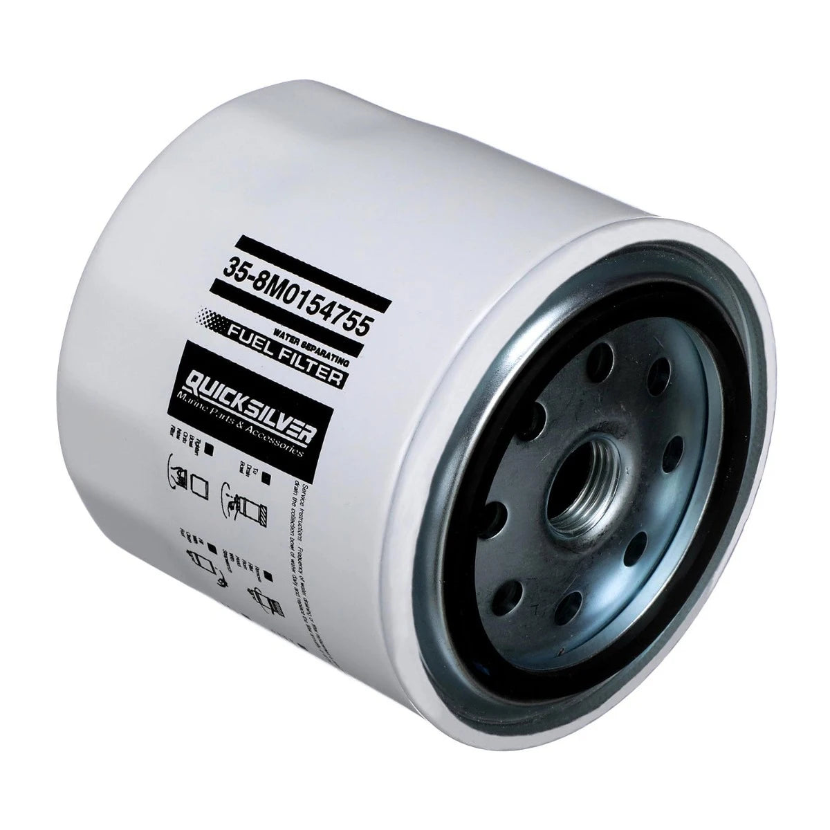 Quicksilver/Mercury 8M0154755 water-separating 10-micron fuel filter, short 93 mm height, 90 GPH Angle