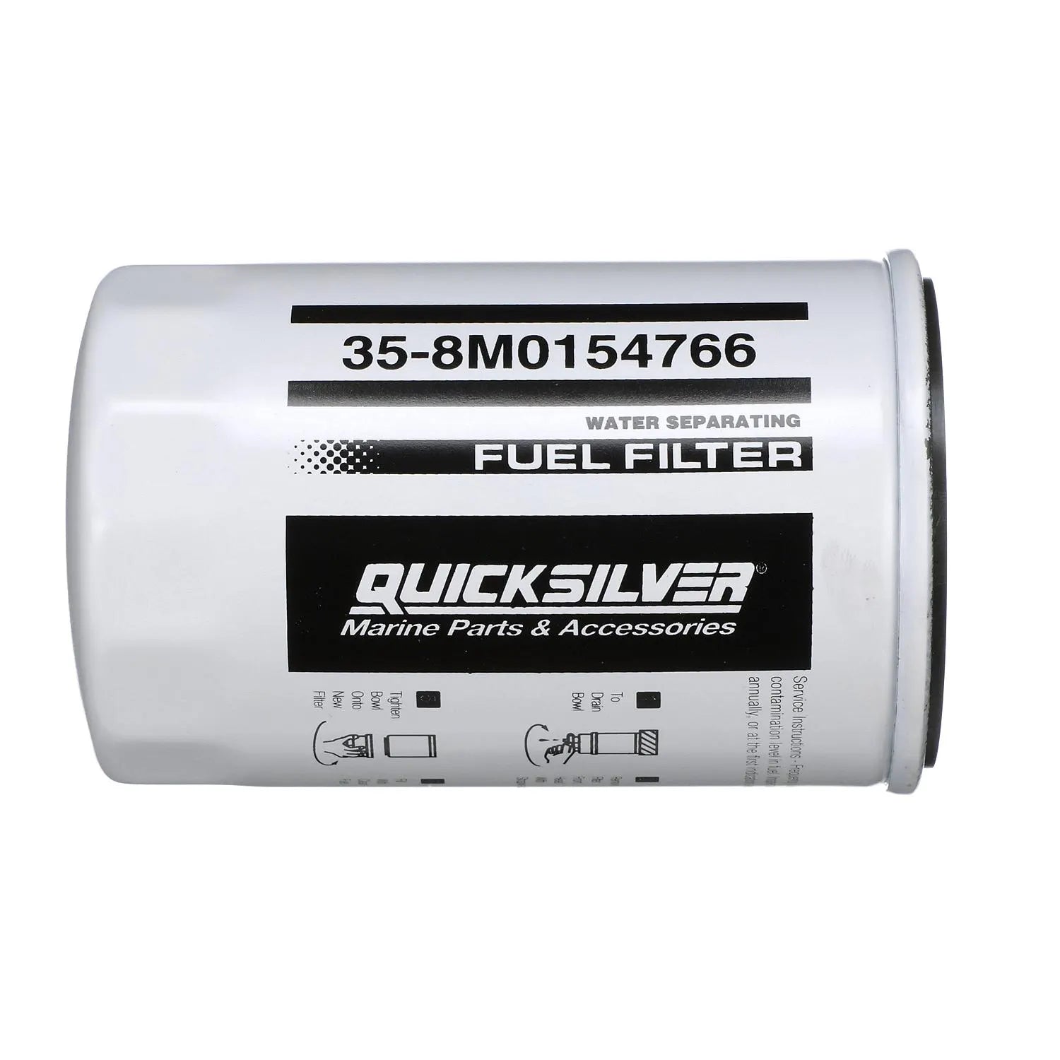 Quicksilver 8M0154766 10-micron water-separating fuel filter, high-capacity 120 mm can, for select Yamaha outboards up to 115HP