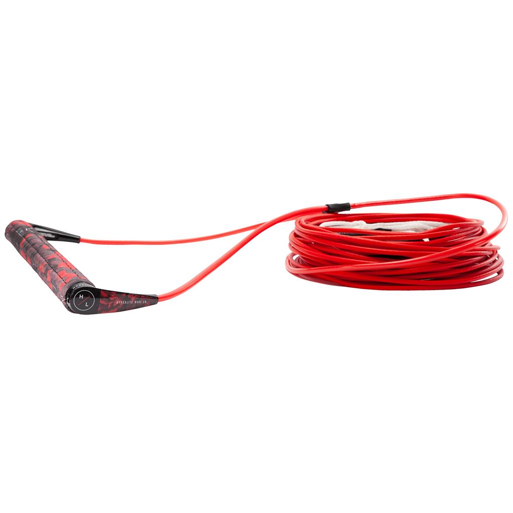 Hyperlite SG wakeboard handle with A-Line in red, silicone grip, lightweight end caps, sectioned mainline