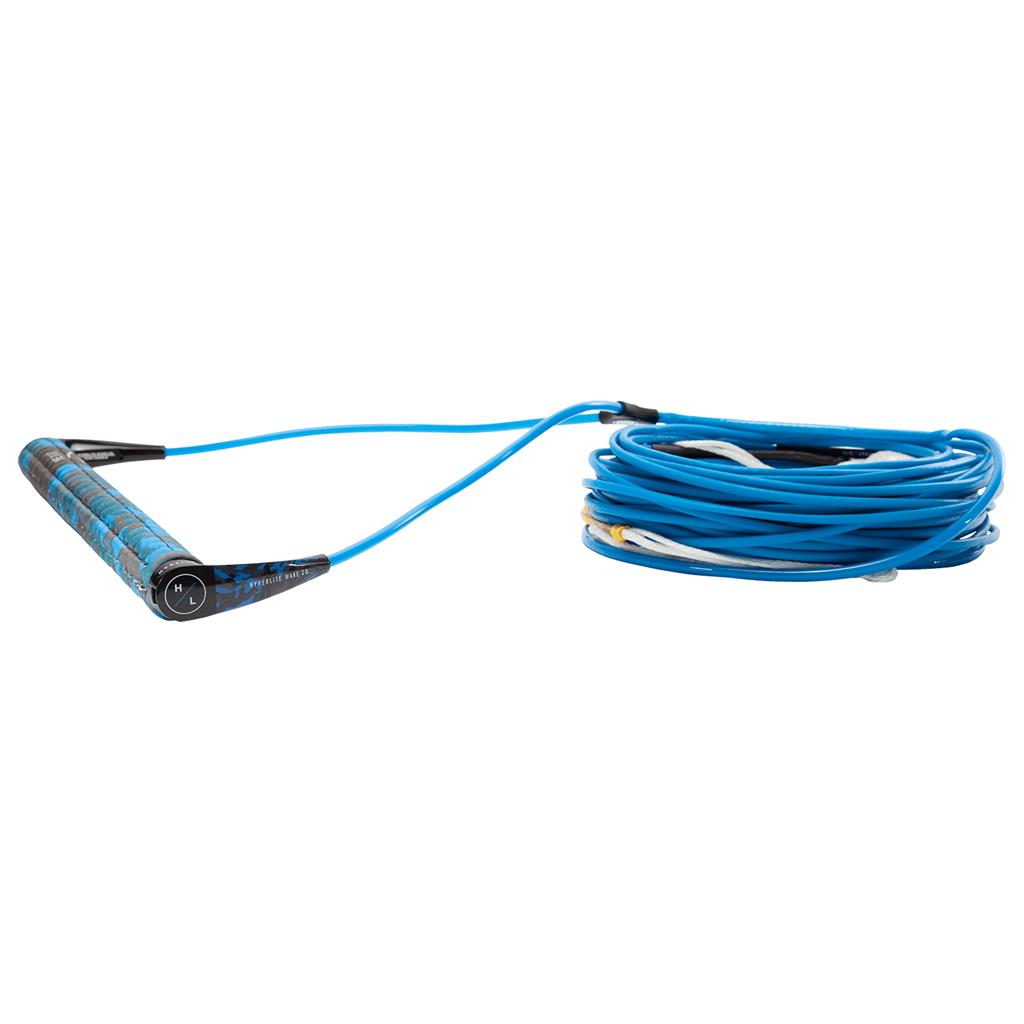 Hyperlite SG wakeboard handle with A-Line in blue, silicone grip, lightweight end caps, sectioned mainline