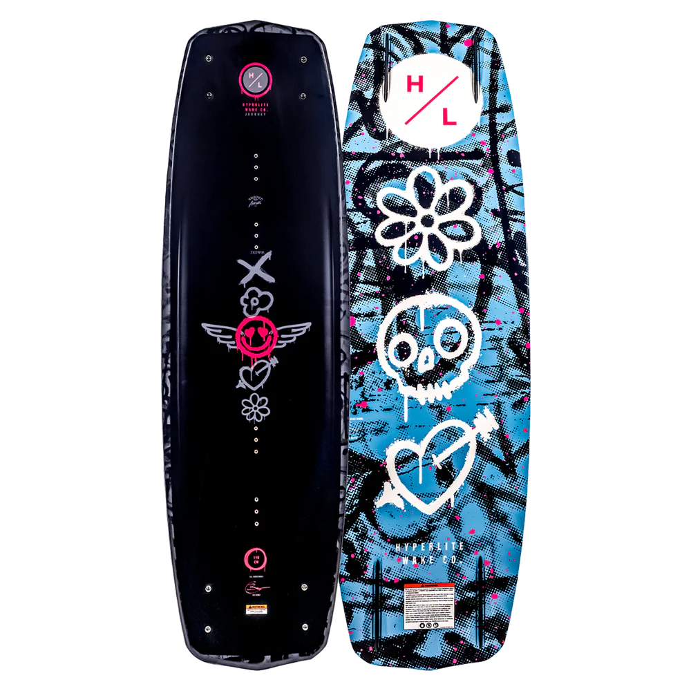 Hyperlite Journey Wakeboard Bec Gange women’s board with Biolite 3 Core, Satin Flex, 3-stage rocker, dual concave base, and P-Wing fins