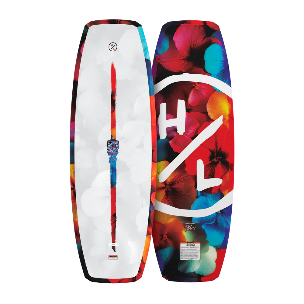 Hyperlite Murray Jr Girls Wakeboard kids board with Biolite 3 Core, Satin Flex, subtle 3-stage rocker, variable edge design, and P-Wing fins