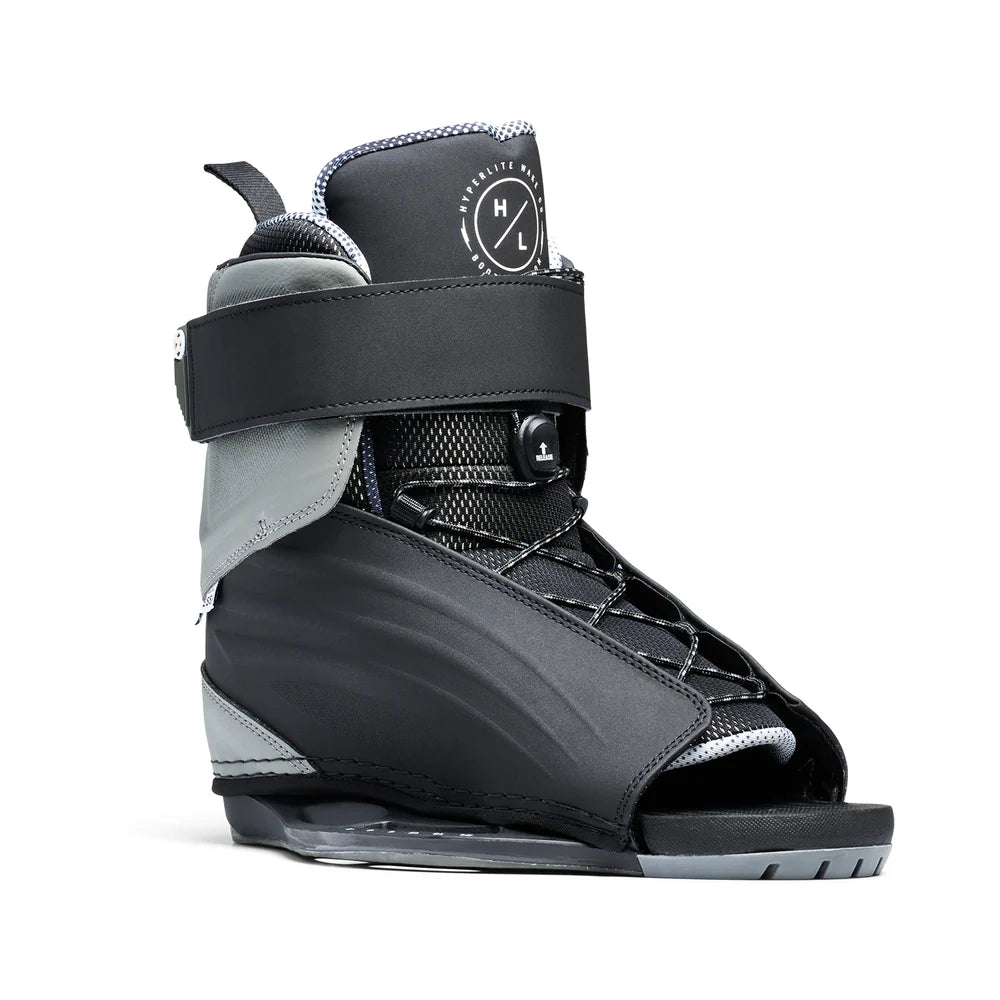 Hyperlite Session Wakeboard Boot Pair with Dual Lace and Velcro Strap Angle