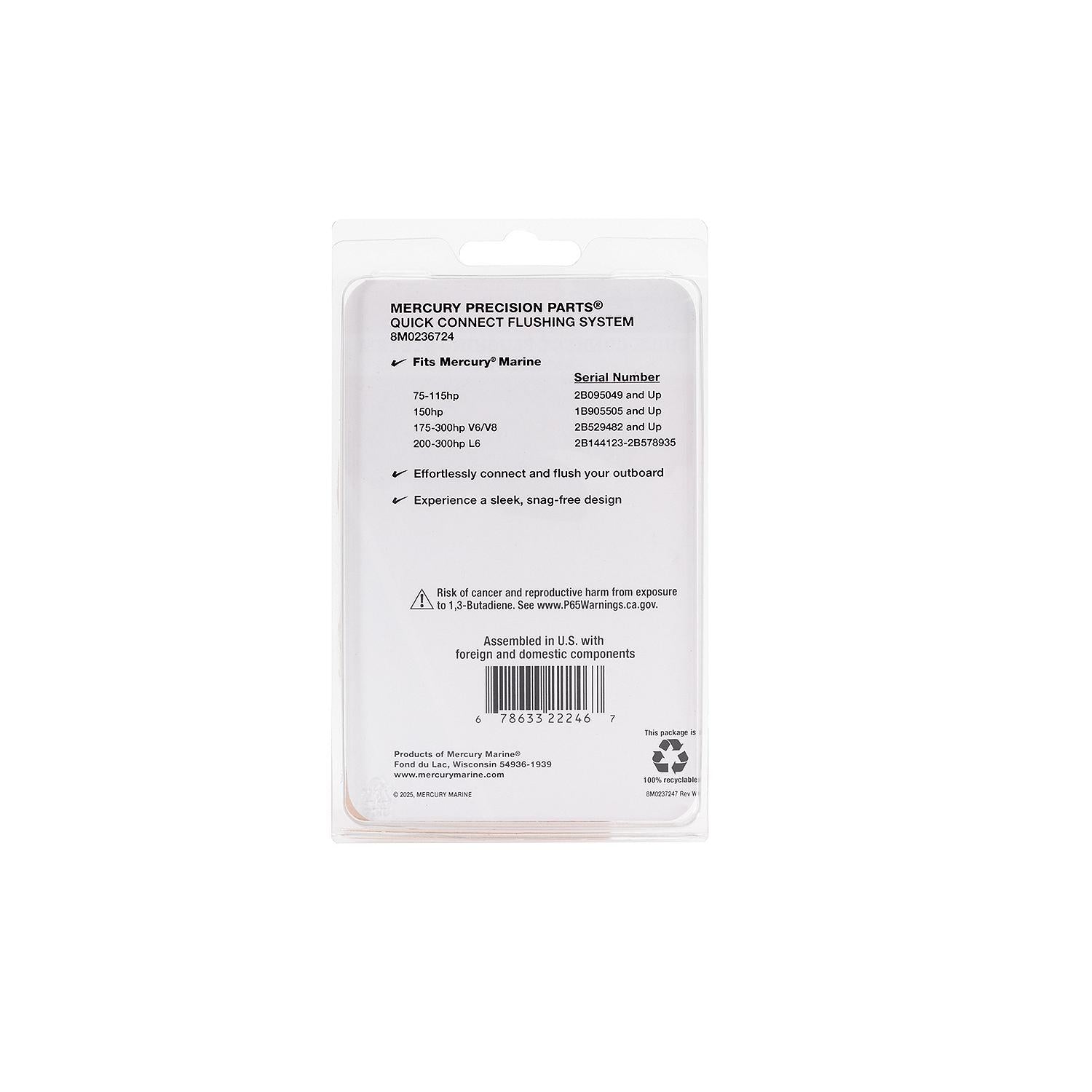 Mercury 8M0236724 Quick Connect Flushing System for 75–300 HP FourStroke Outboards package