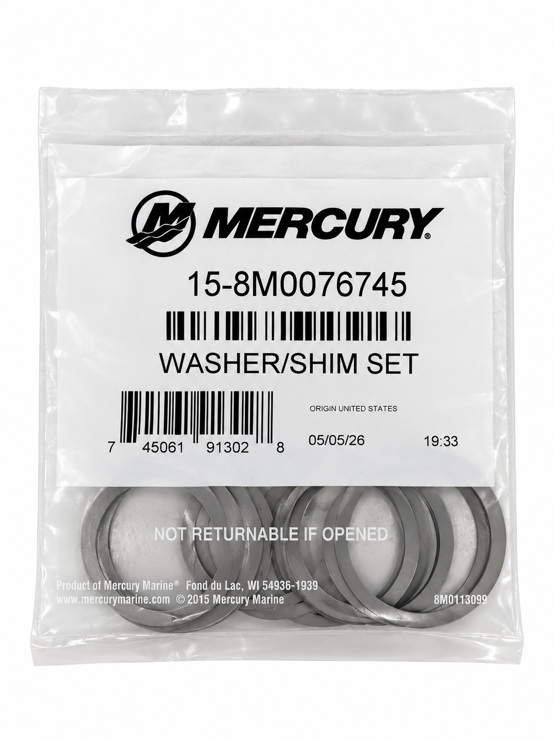 Mercury 8M0076745 Gearcase Shim Set