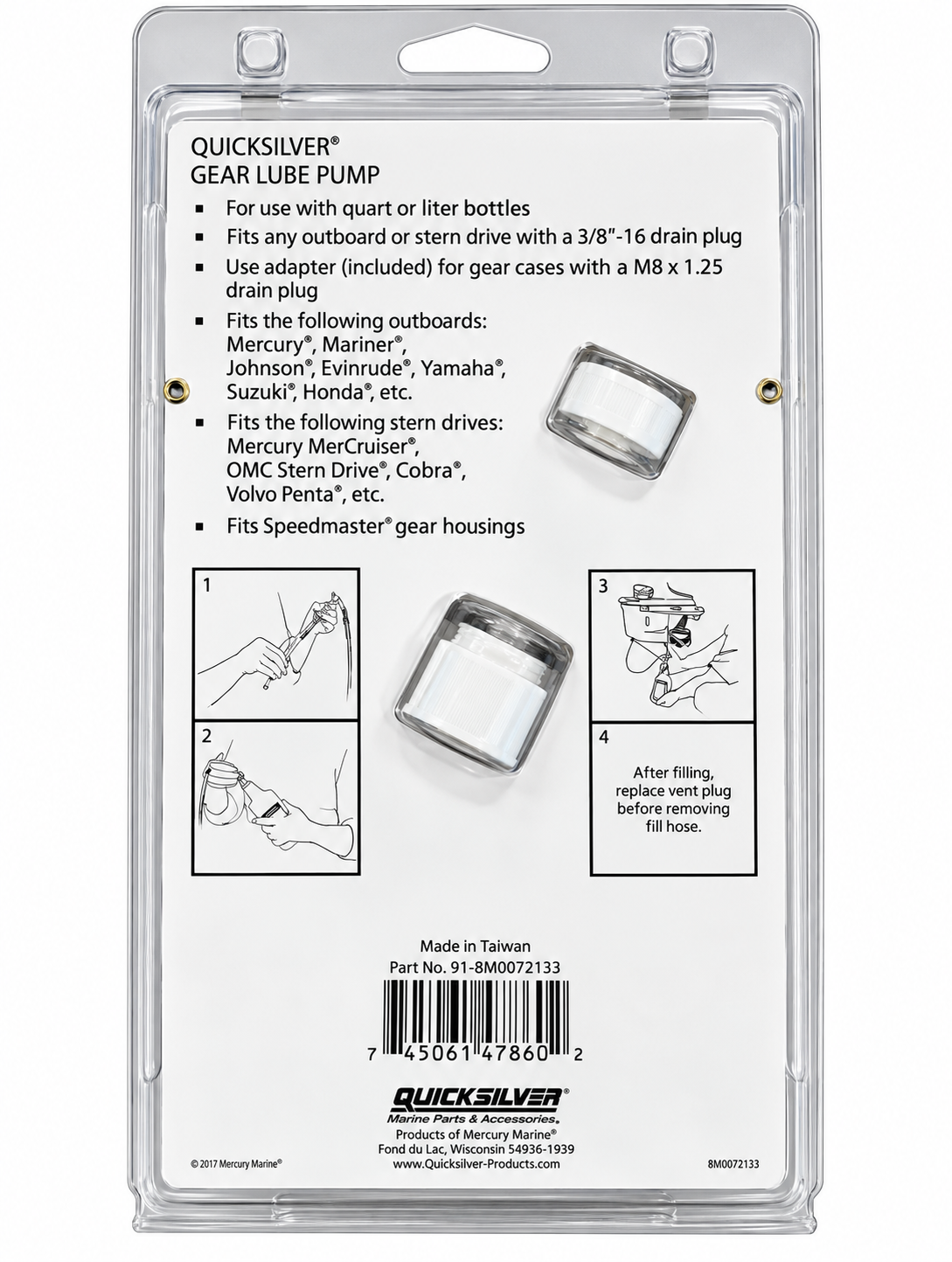 Quicksilver 8M0072133 Gear Lube Pump back of old packaging