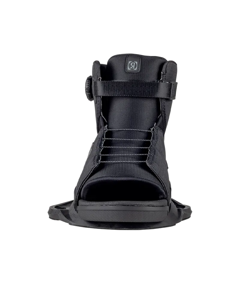 Ronix Anthem BOA Stage 2 open toe wakeboard boot in Techy Grey with Mainframe 2.0 chassis Front