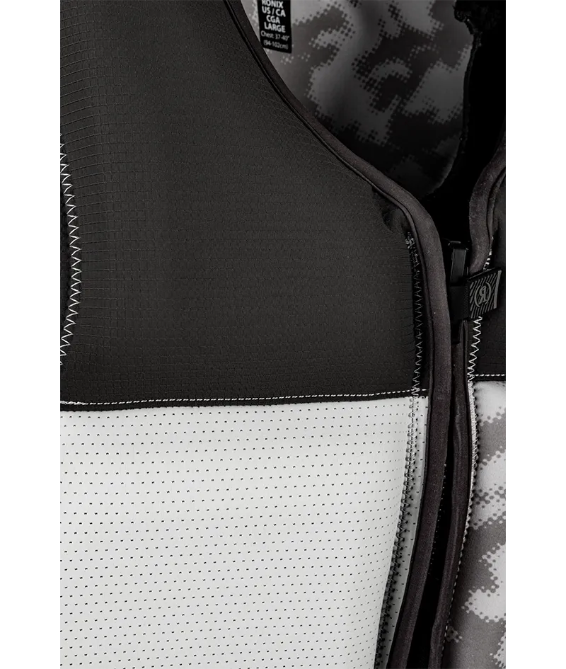 Ronix Trooper Capella 3.0 L70 US/CA CGA life vest in Grey/Snow Camo with cylindrical wraparound fit Zipper