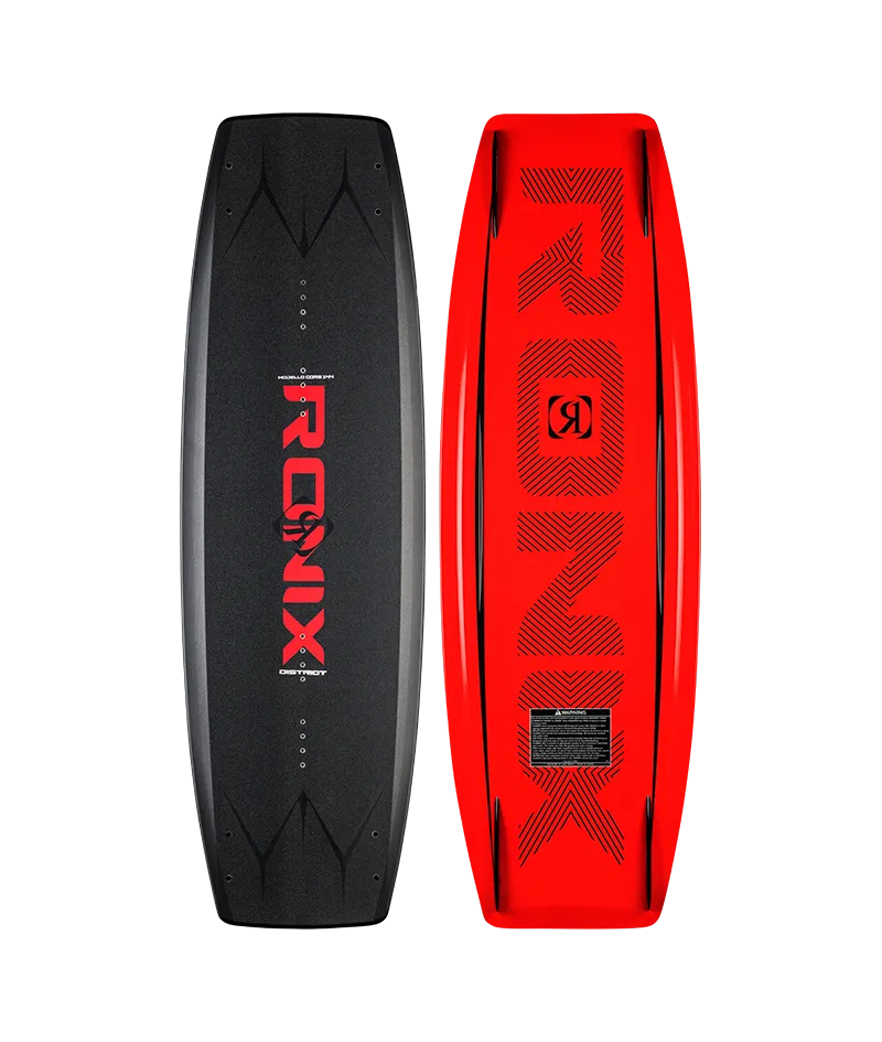 Ronix District Modello Core wakeboard in Metallic/Red with hybrid rocker for versatile boat riding
