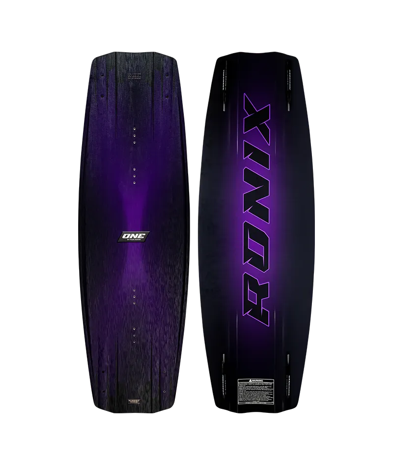 Ronix One Blackout Technology 3-stage wakeboard in Midnight/Purple with explosive vertical rocker and wider outline