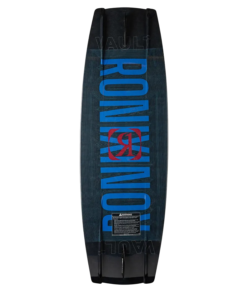 Ronix Vault Modello Core wakeboard in Black/Blue/Flash with 3-stage rocker for entry level and intermediate riders Bottom