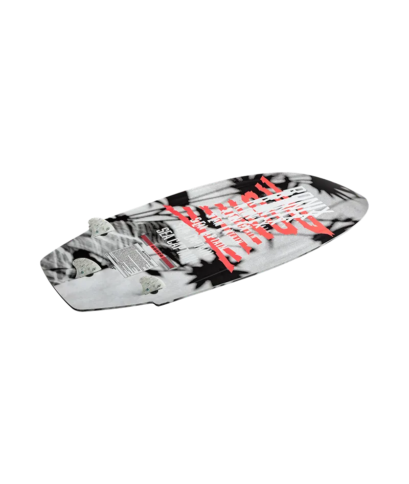Ronix Sea Captain women's Tuff Tech wakesurf board in Black/Pink with quick-reacting rail drive Bottom Angle