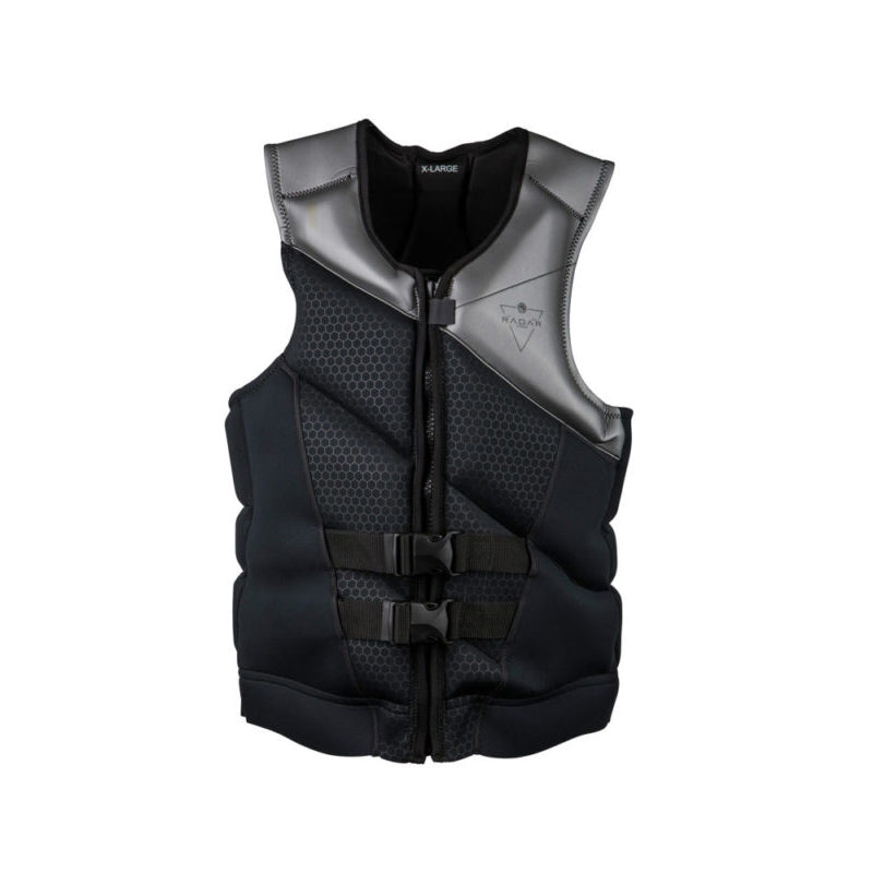 Radar X 2.0 CGA life vest with front zip and buckle closure for wake sports