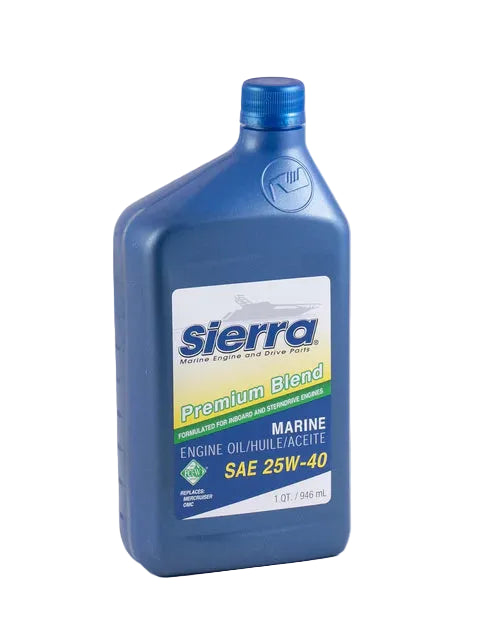 Sierra 94002 SAE 25W-40 premium blend marine engine oil quart for 4-stroke inboard and sterndrive engines