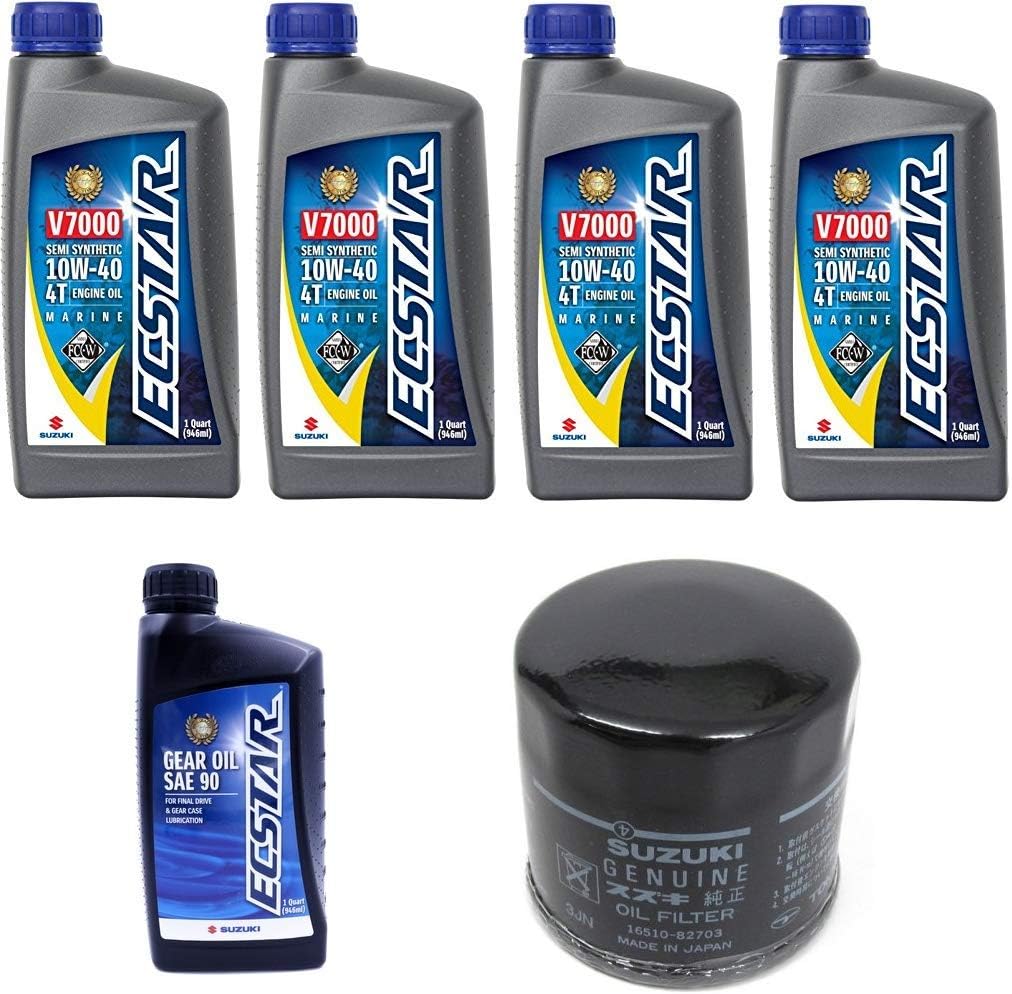 Suzuki 2-Gallon ECSTAR 10W-40 Oil Kit with 16510-61A32 Filter and 1 Qt SAE-90 Gear Oil