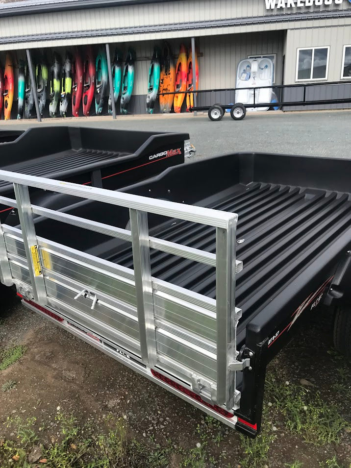 Aluminum tailgate ramp on XRT-8-57 set for level loading, steel wheel model