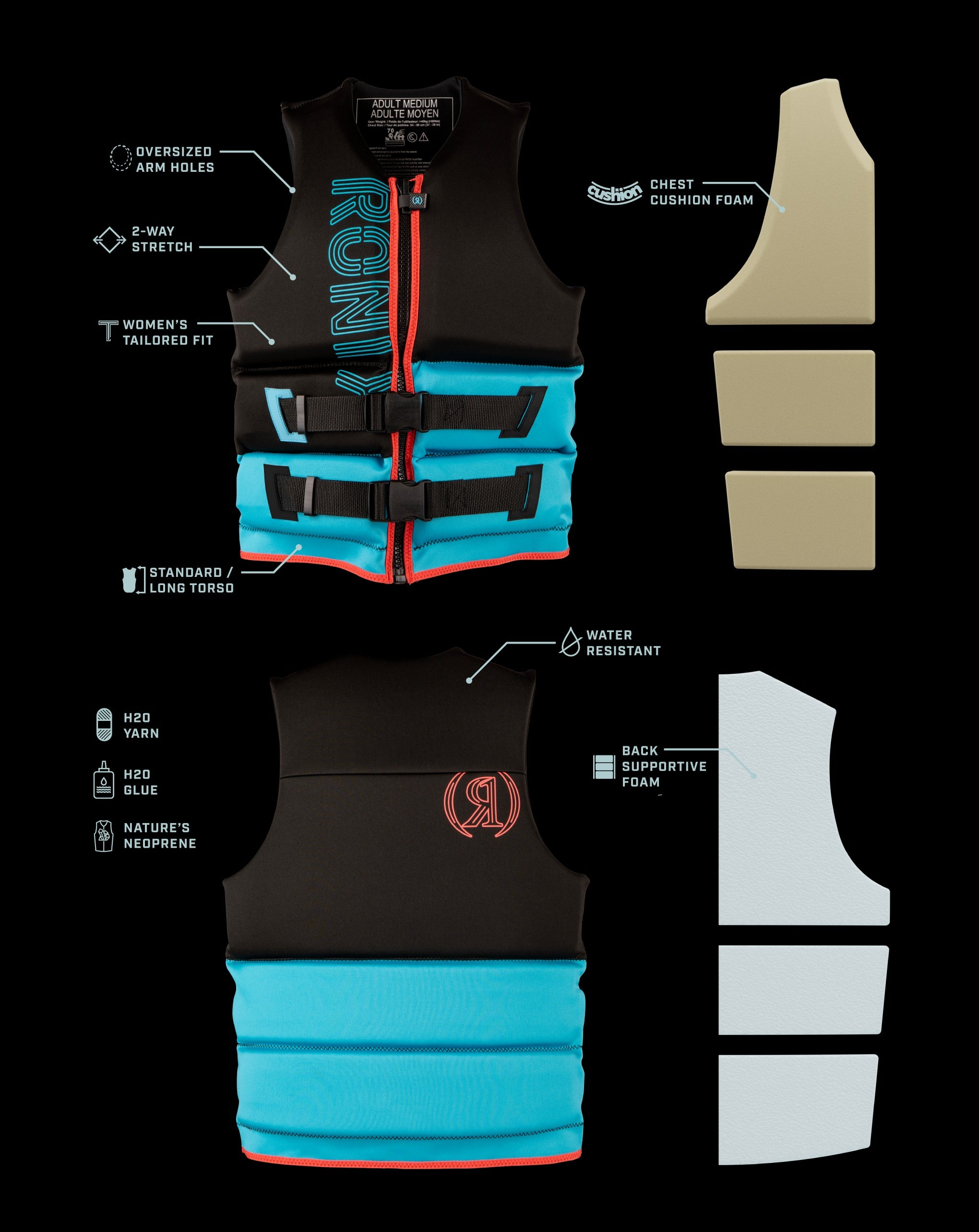 Ronix Cloud Break - Womens Yes - US/CA CGA Life Vest - Blue / Black