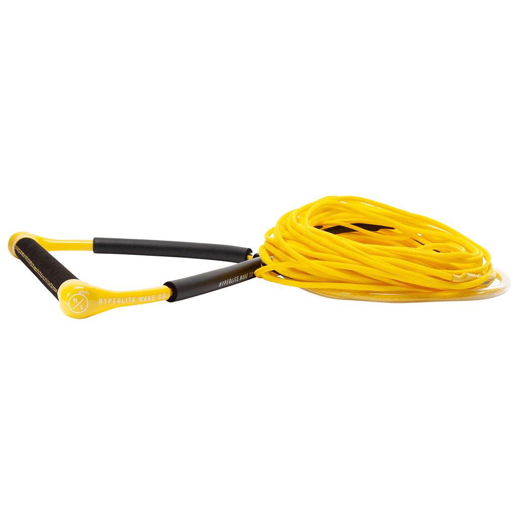 Hyperlite CG wakeboard handle with Fuse Line in yellow, chamois grip, lightweight end caps, 75-foot rope