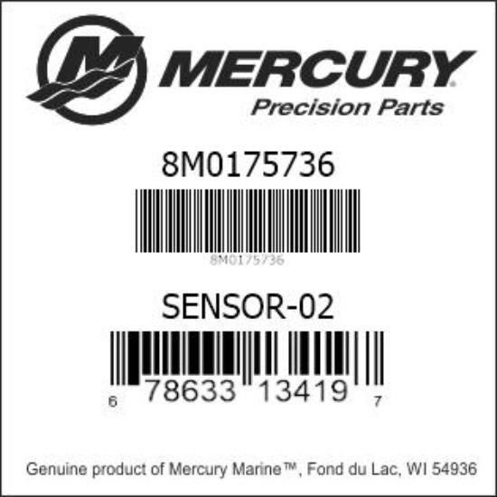 Mercury 8M0175736 oxygen sensor part identification label