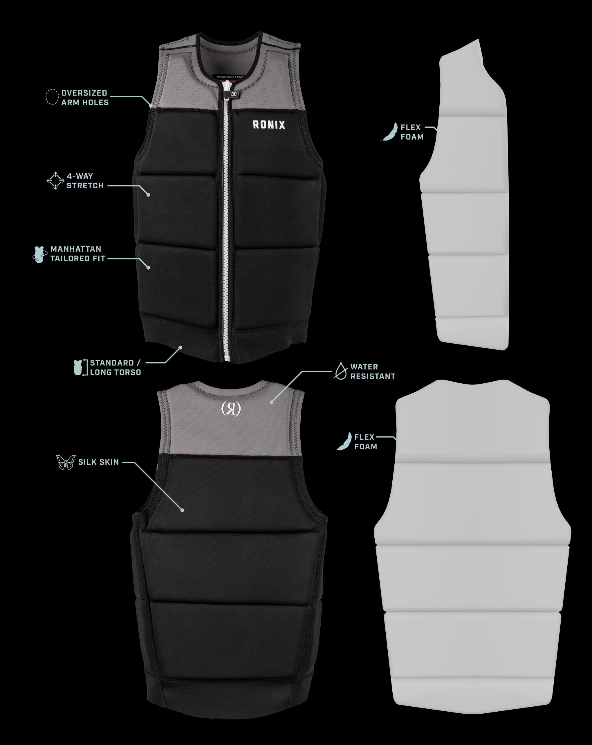 Ronix - Mens Presidente - CE Approved Impact Vest - Black/Grey
