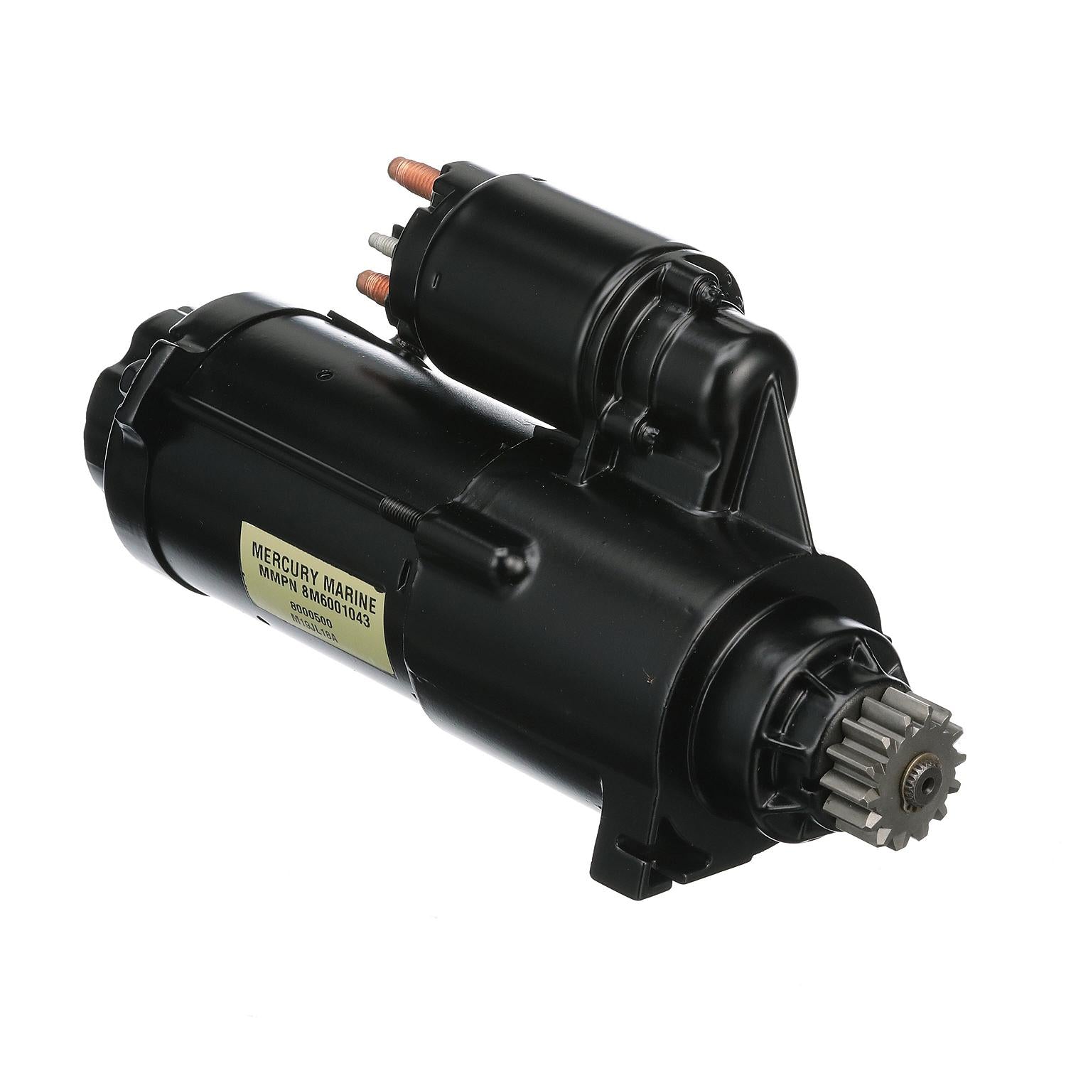 Quicksilver 892339T01 starter motor assembly drive gear angled view