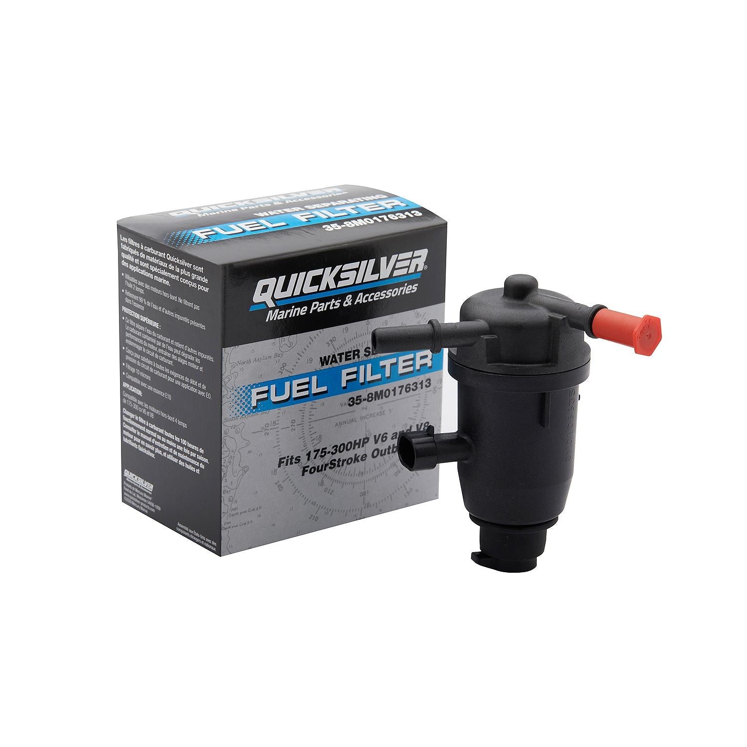 Quicksilver 8M0176313 water separating fuel filter box for 175-300 HP V6 and V8 FourStroke outboards