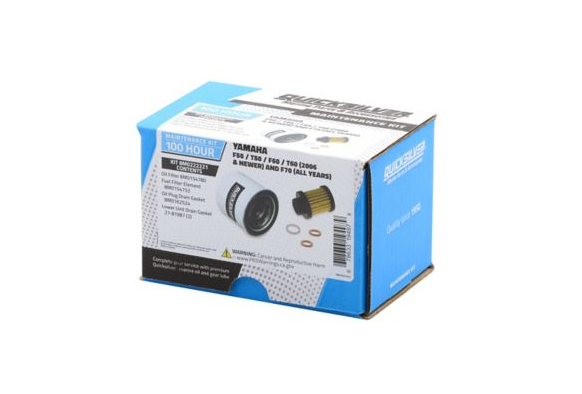 Quicksilver 8M0222221 100 hour maintenance kit oil filter fuel filter and drain gaskets