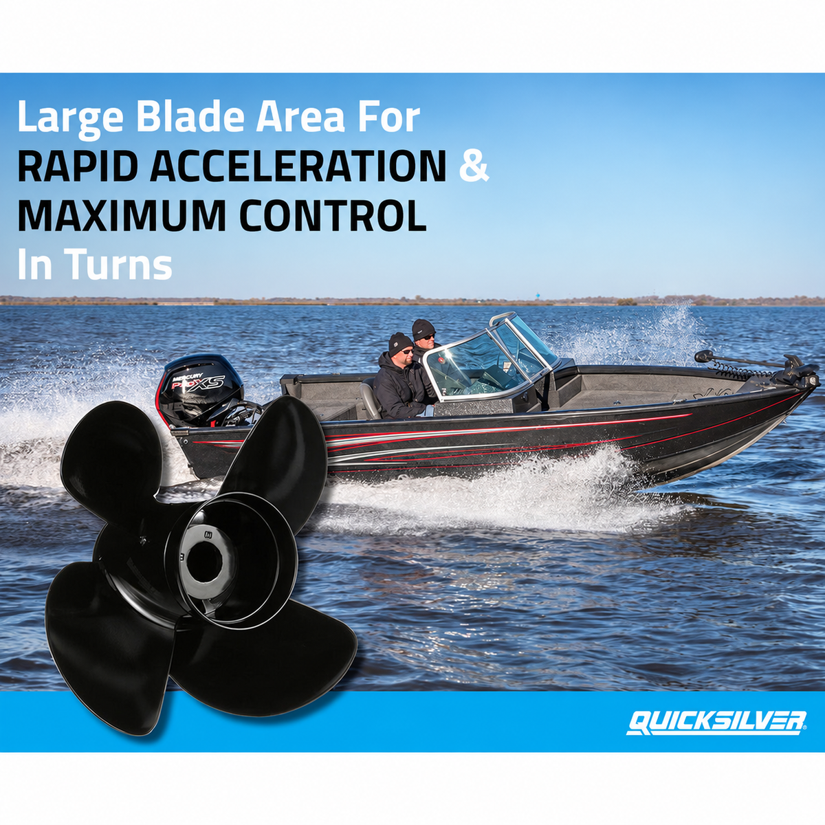 Quicksilver Nemesis four-blade propeller performance illustration on the water